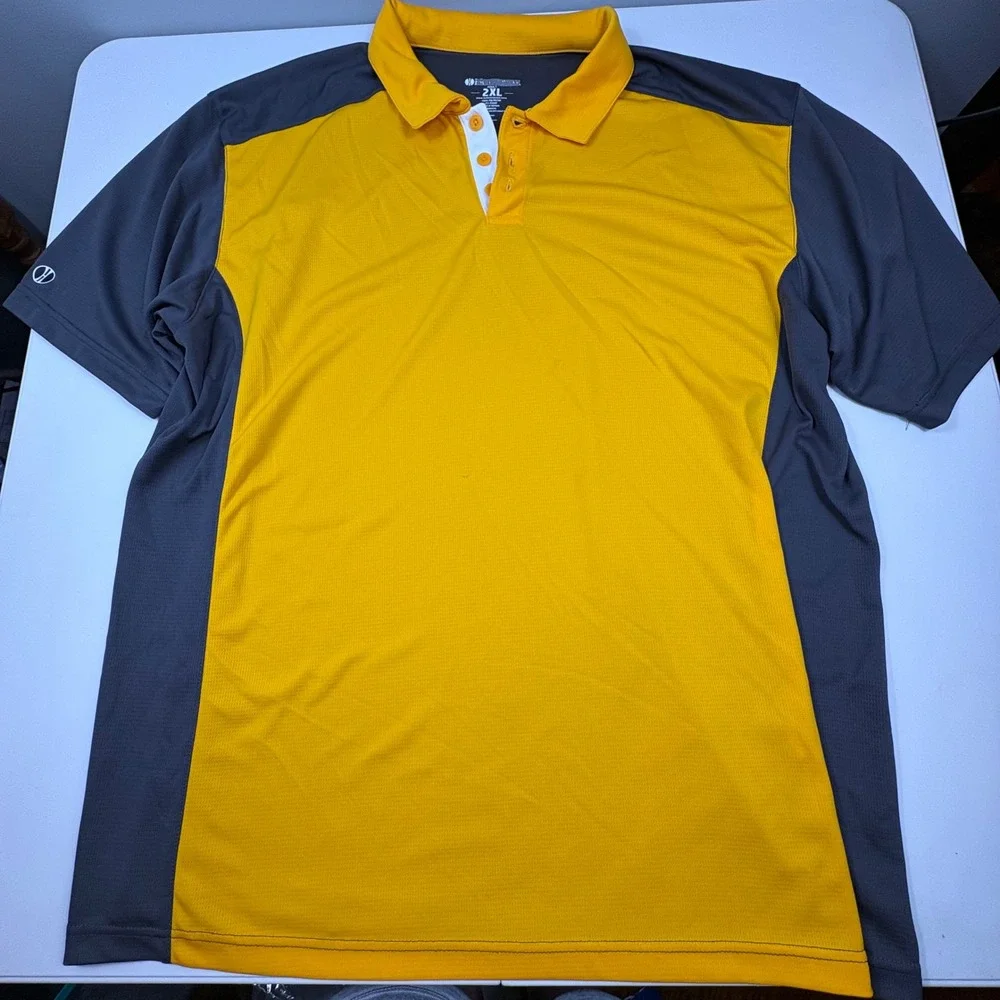 Holloway Dry Excel Performance Polo Yellow Gray Athletic Men's‎ 2XL